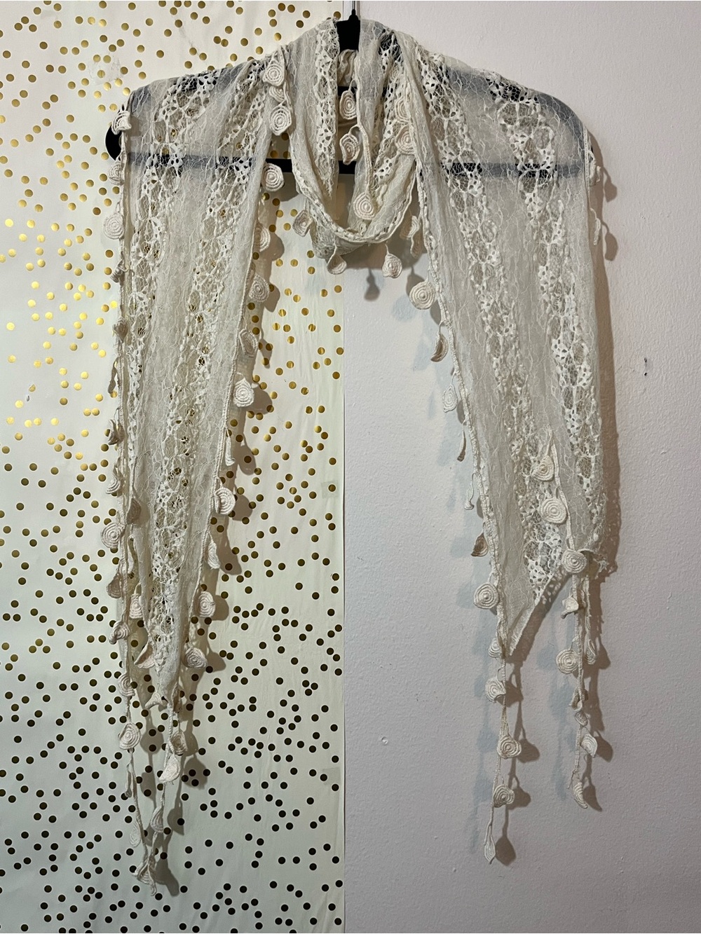 Boho Ivory Lace Wrap Sash Headband with Rosette Tassels